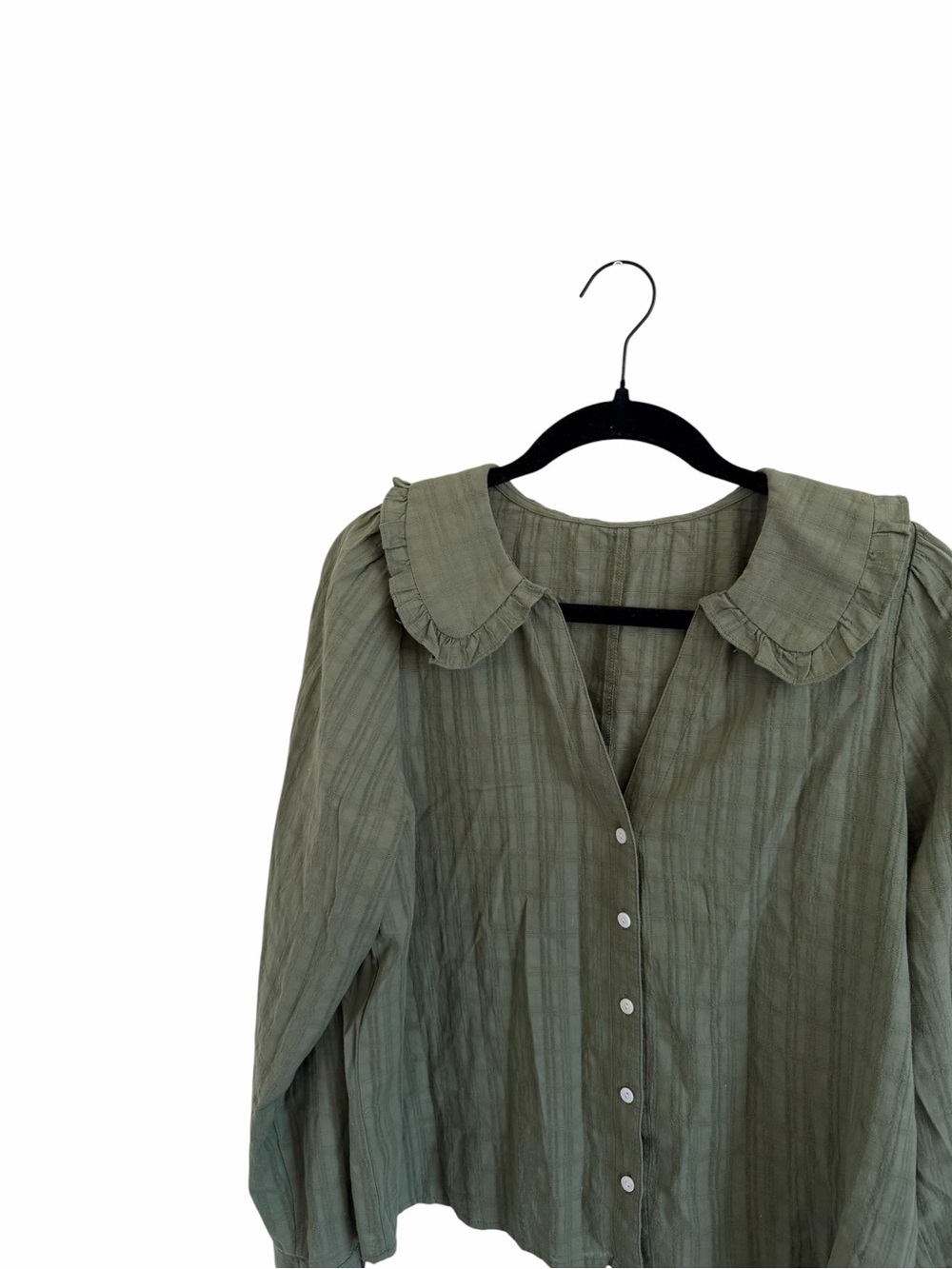 Madewell Ruffle-Collar Button-Up Shirt in
Syril Plaid Green Faded Palm - Picture 4 of 7